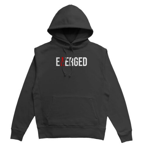 Pullover hoodie with Emerged print on the front