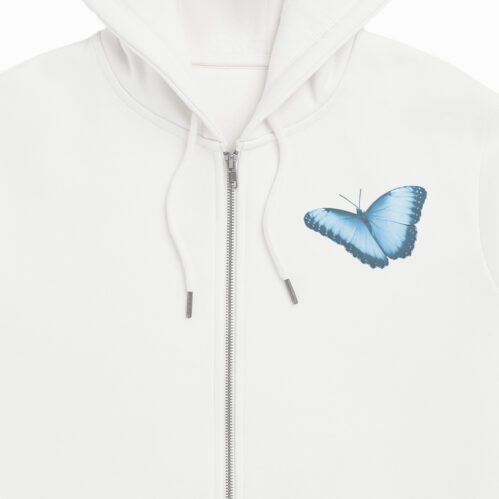 Zip-up hoodie butterfly print closeup