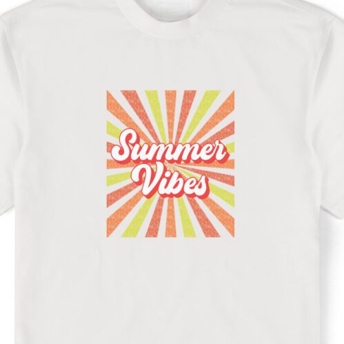 Summer Vibes print with retro sun rays background